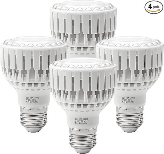 LED Grow Light Bulb E26, Full Spectrum 5000K Plant Light Bulb for Indoor Plants Growing, 12W (Equivalent to 80W), High Output for Faster Growth, 4 Pack