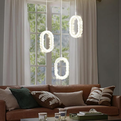 Modern LED Ring Chandelier Dimmable Crystal Ring Pendant Light for Kitchen Island Crystal Ring Chandelier for Dining Room Bedroom Living Room 3-Light Silver