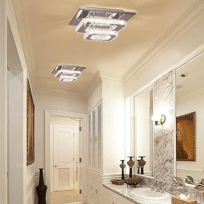 Mini Chandelier LED Crystal Ceiling Light 2 Layers Flush Mount Ceiling Light Modern Chandelier Lighting for Hallway Staircase Kitchen Bathroom (Dimmable)