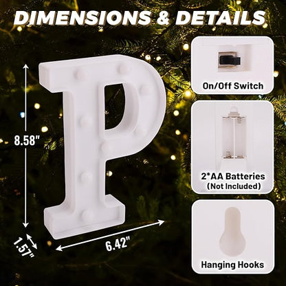 LED Light Up Marquee Letters, Battery Powered Decorative LED Letter Lights, Alphabet Light Up Letters for Wedding Birthday Party,Holiday Lamp or Home Bar Decoration (Letter P)