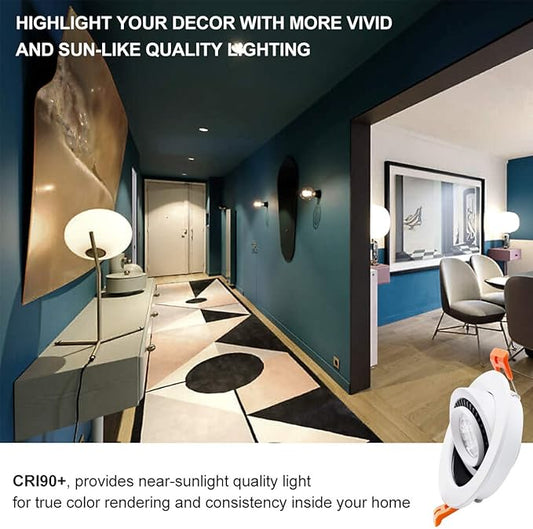 3 Inch Eyeball Gimbal LED Recessed Lighting Dimmable Downlight, 5W (40W Halogen Equivalent) Adjustable Spotlight, 4000K Natural White, CRI80, Ceiling Light with LED Driver (4 Pack)