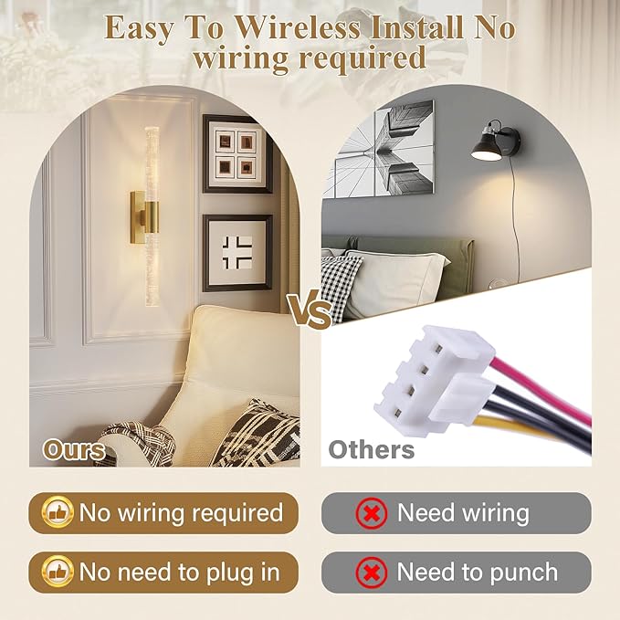 camuucci Battery Operated Wall Sconces Set of 2 Rechargeable Battery Powered Wall Light with 12000mAh Not Hardwired Dimmable Wall Lamp Fixtures for Bedroom Living Room Gold 20.9 Inches