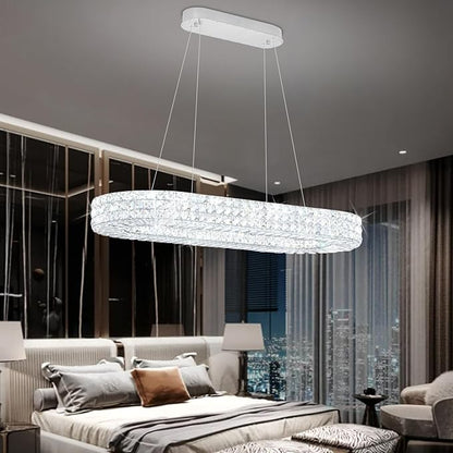 ykolupty Modern Crystal Chandelier, Dia 40" Rectangular Chandelier for Dining Room,Chrome Rectangle Crystal Ceiling Light Luxury Oval Chandeliers for Living Room Kitchen Island