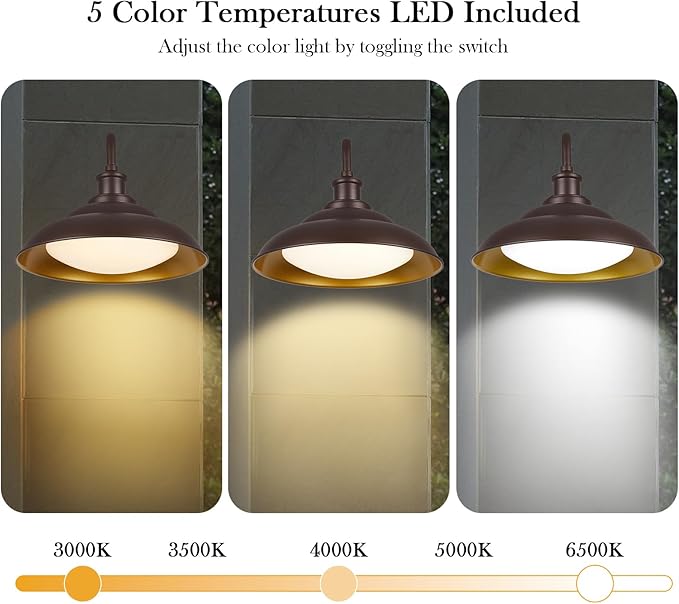 LED Outdoor Barn Lights, 12'' Farmhouse Exterior Wall Light Fixtures Wall Mount, Bronze Porch Lights Outside with Adjustable Color Temperature, Outdoor & Indoor, Oil Rubbed Bronze,1 Pack