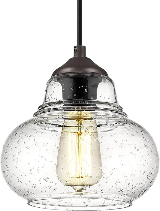ELYONA 8 Inch Pendant Light Fixtures Seeded Bubble Glass Hanging Light Industrial Pendant Lighting for Kitchen Island Farmhouse Bar Bathroom Dining Room Oil Rubbed Bronze Finish