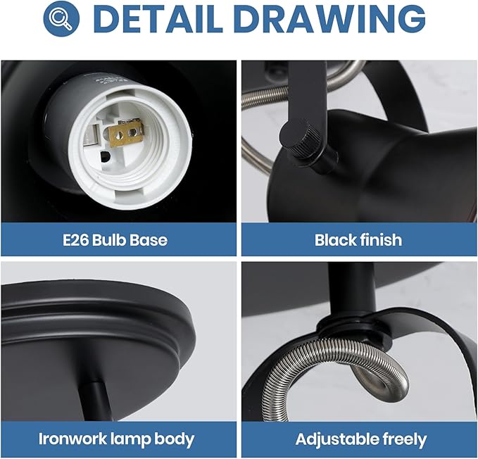 Black Kitchen Lighting Fixtures Ceiling, 2-Light Adjustable Track Light, Flush Mount Directional Ceiling Light for Hallway, Dining Room, Bathroom