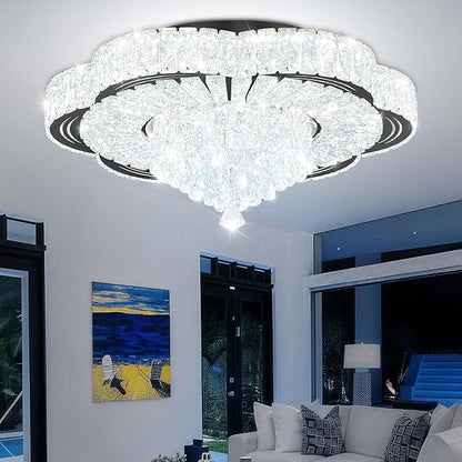 Modern Crystal Chandelier for Living Room Black 24in Crystal Raindrop Ceiling Light for Room Bedroom LED Dimmable 2700-6000K