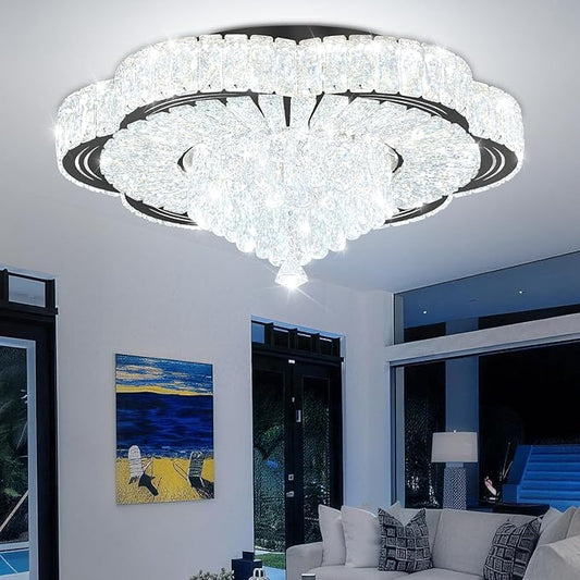 Modern Crystal Chandelier for Living Room Black 24in Crystal Raindrop Ceiling Light for Room Bedroom LED Dimmable 2700-6000K
