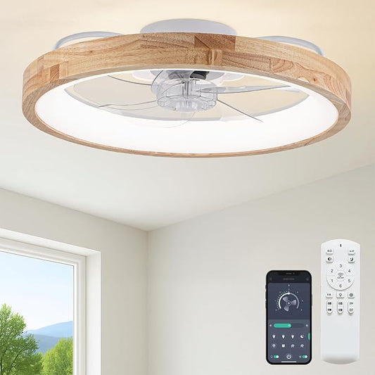 Fszdorj 20'' Ceiling Fan with Light, Upgraded Low Profile Fan, Flush Mount Ceiling Fan, 6 Speeds, Dimmable LED, App & Remote Control, Quiet DC Motor, for Bedroom, Living Room, F126 (23.6 INCH)