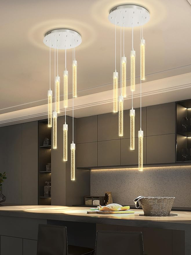 ykolupty Modern Chandelier 8-Light Bubble Crystal Pendant Light Adjustable Pendant Light Fixture Crystal Chandeliers for Living Room Dinning Room Bedroom