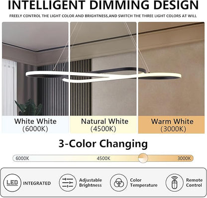 Large Modern LED Pendant Light 59.06" LED Chandelier for Dining Room Light Fixture Modern Height Adjustable Kitchen Island Ceiling Hanging Pendant Chandelier for Dining Table with Remote
