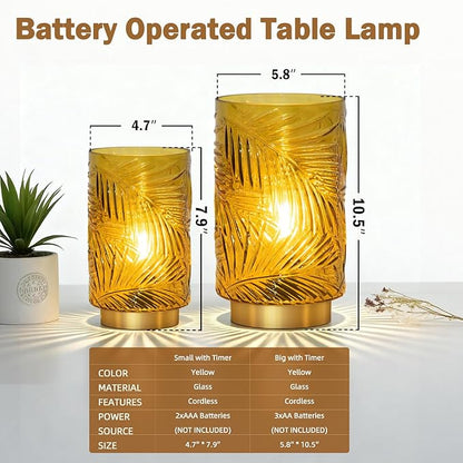 Battery Operated Table Lamp, Cordless Lamps for Home Decor, Battery Powered Nightlight with LED Bulb with Timer, Decorative Lights for Living Room Bedroom Tabletop Entryway Centerpiece Gift (L Yellow)