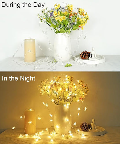 BOHON Star Fairy Lights Battery Operated, 13 FT 40 LED String Lights for Bedroom, Warm White Star Garland Twinkle Lights for Indoor Dorm Classroom Curtain Cute Room Wedding Decor, with Timer