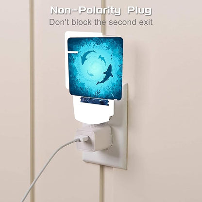 Blue Sharks and Corals Underwater World Fish Marine Lifes Dusk to Dawn Night Light Plug in, 0.5w Energy Saving Sleep Friendly NightLight for Kids Boys Girls Home Decor