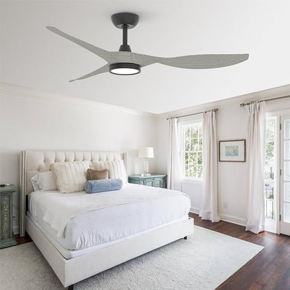 Roomratv Ceiling Fans with Lights and Remote Control,Quiet Noiseless Reversible DC Motor,6 Speeds,Timers, 3 CCT, Indoor Use, Plastic Blades,52 Inch White Oak Modern Ceiling Fan for Living Room