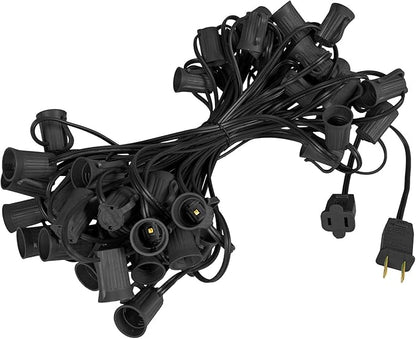 Novelty Lights 50 Foot String Light Set - Indoor/Outdoor Stringer Set for Christmas, Wedding Decor, Patios, & More - C7/E12 Intermediate Base (Black Wire, 12" Spacing)