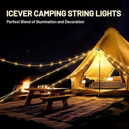 Camping String Lights, 32.8FT 4 in 1 Rechargeable Waterproof Hanging Lamp Portable LED Light for Outdoor Camping Awning Tent Garden Party Yard Festival Decor (10 Lighting Modes)