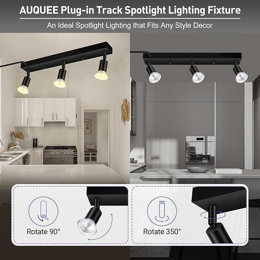 Plug in Track Lighting, 16" LED Track Light Fixtures Ceiling, Black 3 Way GU10 Wall Spotlight, Rotatable Track Head, Plug in Ceiling Light Kitchen Hallway Living Room,15 Foot Power Cord(NO Bulb)