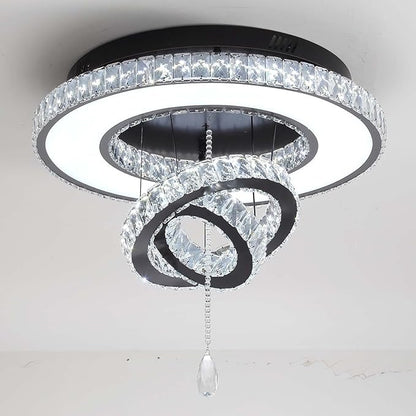 Flashing God Dia 20" Crystal Chandeliers Black Modern Living Room Chandelier LED Crystal Ceiling Light Flush Mount Chandelier for Bedroom Dining Room Entryway