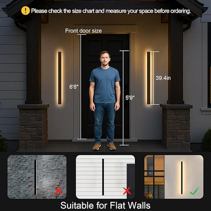 Modern Exterior Lights for House - 2pack 39.4inch Long Strip Outdoor Porch & Patio Wall Light Fixture, Black Wall Mount Exterior Lighting Wall Sconce Outside Garage Lights for Courtyard, Corridor