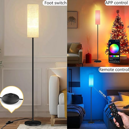 Qaubauyt Smart LED Floor Lamp with APP Control & RGB Colors - Dimmable Standing Lamp for Living Room, Bedroom, Gaming - Remote, Timer, 9W Bulb Included, 67" Modern Tall Lamp (C:Black Beige)