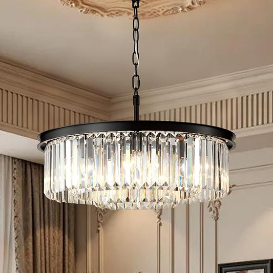Chandeliers 9-Light, Modern Pendant Lighting, Metal Ceiling Light Fixture Adjustable Height for Kitchen Dining Room Living Room Hallway, Dia 24" Black