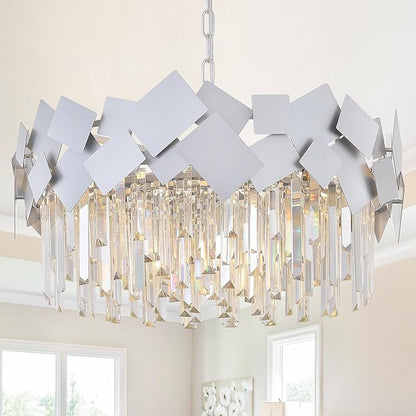 Modern Crystal Chandeliers 24" Silver Crystal Round Chandelier Luxury K9 Crystal Drum Bedroom Chandeliers Kitchen Light Fixture Adjustable Chandelier for Living Room Dining Room Foyer Bedroom