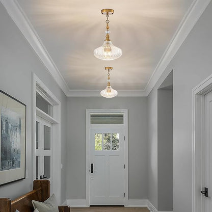 3-Light Chandelier,Vintage Gold Farmhouse Pendant Light Fixture for Kitchen,Adjustable Hanging Lighting with Clear Glass Shade for Hallway Bedroom Entryway Dining Room Island