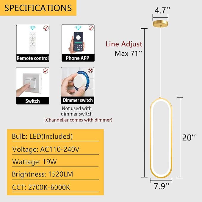 Ring Chandelier Modern LED Dimmable Pendant Lighting Adjust Ceiling Light for Kitchen Island Foyer Lobby Living Room Staircaes Gold