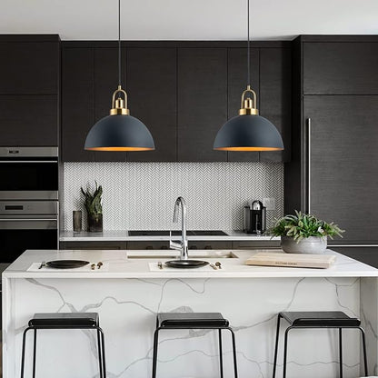 Vintage Pendant Light 13.58 "Industrial Pendant Light Dome Black and Gold line Length 78.74" for Kitchen Island, Dining Room, Bedroom,Farmhouse Pendant Lighting