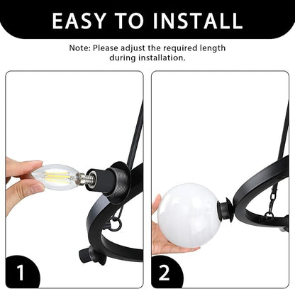 6-Light Globe Chandelier Mid Century Black Chandeliers,Modern Globe Round Pendant Light Fixture for Dining Room Over Table,Sputnik Pendant Light Fixture for Living Room Foyer Bedroom T720666CH-BK