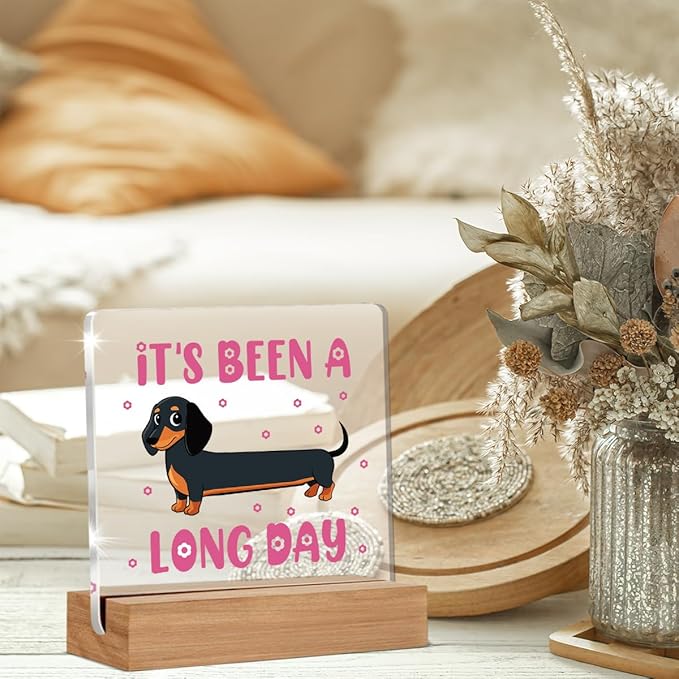 Funny Dachshund Desk Decor, Dachshund Gifts for Women Men Coworker Friend Office Staff Dog Lovers, Funny It's Been a Long Day Acrylic Plaque Office Desk Decor Keepsake