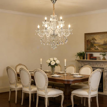 Modern Transparent Crystal Chandelier For Dinning Room Double Layers 6+3 Lights Transparent K9 Crystal Light Fixtures Ceiling Lamp For Lobby Kitchen Island Living Room Bedroom (Clear 9 lights)
