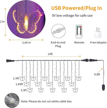 YOLIGHT Butterfly Curtain Lights 13ft 96 LED Fairy Light 8 Modes String Lights with Remote, Butterfly Hanging Decoration for Bedroom Garden Wall Ceiling Party Wedding Holiday Christmas (Multicolor)
