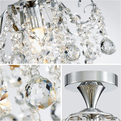 WUZUPS Crystal Chandelier Flushmount Ceiling Light Modern Lighting Fixture for Bedroom Hallway Bar Kitchen Bathroom, H 13.4" x W 12.6", E26 Base, Chrome