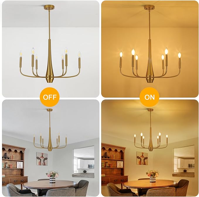 ACNKTZ Gold Chandelier Light Fixture, 6-Light Modern Farmhouse Kitchen Chandeliers Over Table Hanging, Industrial Metal Chandeliers for Dining Room Entryway Bedroom Living Room Foyer Hallway
