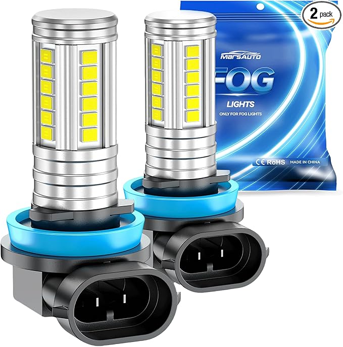 Marsauto H11 H16 H8 Led Fog Light Bulb 12,000LM, 1:1 Size 360° Illumination H16 H8 Fog Lights Led, 600% Bright Strong Penetration, Upgraded LED Chips H11 Fog Light Bulbs for Car, Tail Light Covers