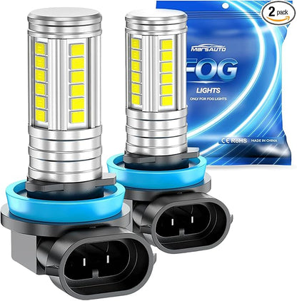 Marsauto H11 H16 H8 Led Fog Light Bulb 12,000LM, 1:1 Size 360° Illumination H16 H8 Fog Lights Led, 600% Bright Strong Penetration, Upgraded LED Chips H11 Fog Light Bulbs for Car, Tail Light Covers