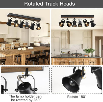KEESFU 6-Light Track Lighting Kit,Black Semi Flush Mount Ceiling Light with 6 Rotatable Light Heads,Modern Farmhouse Lighting for Livingroom,Bedroom,Hallway,Art Wall,Bathroom,Kitchen.(6-Light)