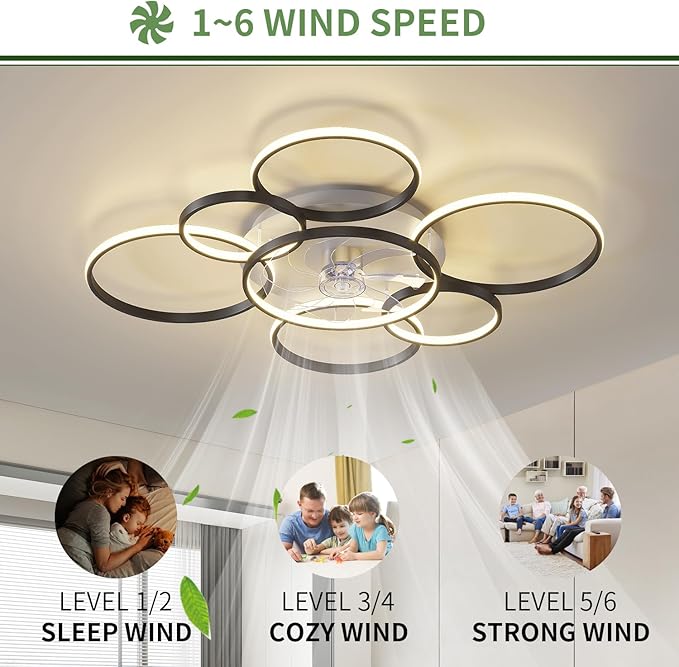 41" Modern Ceiling Fan with Lights, Flush Mount Ceiling Fan with Tri-Color Light 6-Speed Wind, Low Profile Ceiling Fans with Led Light and Remote Control for Living Room Bedroom Dining Room