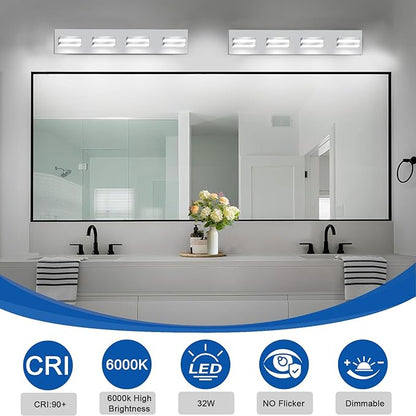 IZORRO LED Modern Bathroom Lights Fixtures(4-Light,Dimmable,360°Rotate),Chrome Acrylic Wall Lighting,Vanity Lights for Bathroom Over Mirror - 6000k 24In （No Assembly Required）