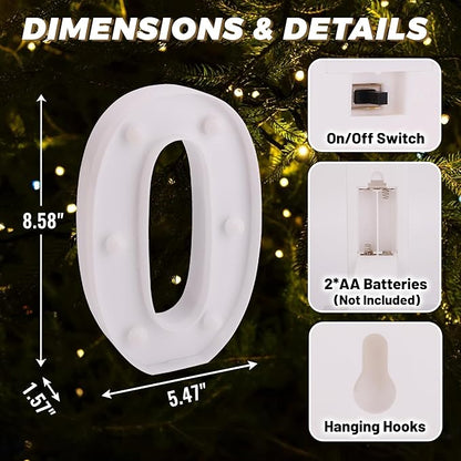 LED Light Up Marquee Letters, Battery Powered Decorative LED Letter Lights, Alphabet Light Up Letters for Wedding Birthday Party,Holiday Lamp or Home Bar Decoration (Number 0)