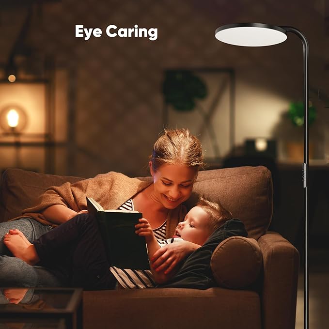 SIBRILLE 36W LED Floor Lamp, Super Bright Standing Lamp, Modern Stepless Dimmable Torchiere Tall Lamp with Remote Control, 350°Rotating Head Reading Floor Lamp for Living Room, Bedroom, Office
