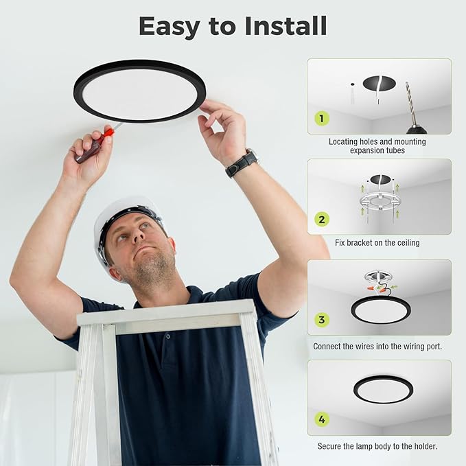 hepside 2Pack LED Flush Mount Ceiling Light Fixture, 9Inch 18W, Dimmable&3000K/3500K/4000K/5000K/6500K Adjustable Low Profile Ceiling Lights, Round Flat Ceiling Light for Closet,Kitchen,Hallway-Black