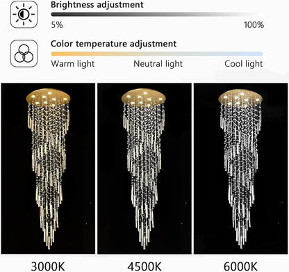 78'' Modern Crystal Chandelier High Ceiling Chandeliers for Entryway Large Raindrop Chandeliers LED Dimmable Flush Mount Light Fixtures for Staircaes Foyer Hallway Living Room LED Bulbs Included Gold