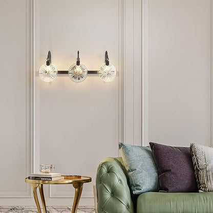 WUZUPS 3-Light Bathroom Light Fixture Over Mirror Morden Vanity Wall Sconces Clear Glass Shade for Bedroom Living Room, E12 Base, Black