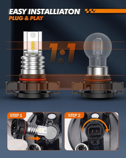 SEALIGHT 5201/5202 LED Fog Light Bulbs, Real 1:1 100% Successful Installation, 6500K Cool White Fog Light Bulb, PS24W/PS19W LED Fog Lights For Cars, Clearance Light Marker Light Plug-N-Play Pack of 2