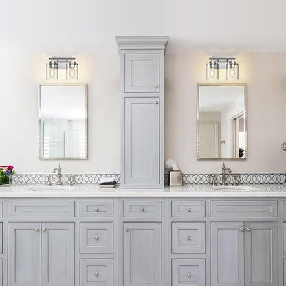 SKEJAO Bathroom Vanity Light Over Mirror,Vanity Light for Bathroom,Bathroom Light Fixture Wall Sconce Lighting for Bedroom,Living Room (Nickel, 2-Light)