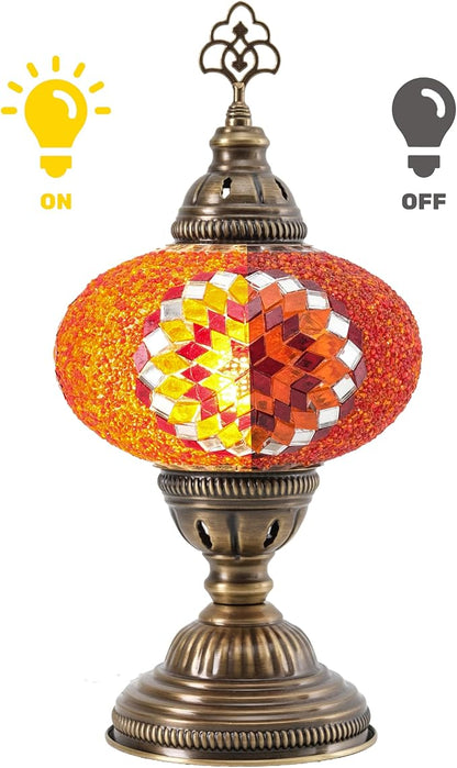 Turkish Lamp, Mosaic Table Lamp, Antique Moroccan Decorative Glass Bohemian Vintage Lamp Shade, Small Desk Tiffany Bedside Stained Glass Lamp with US Plug and E12 Socket