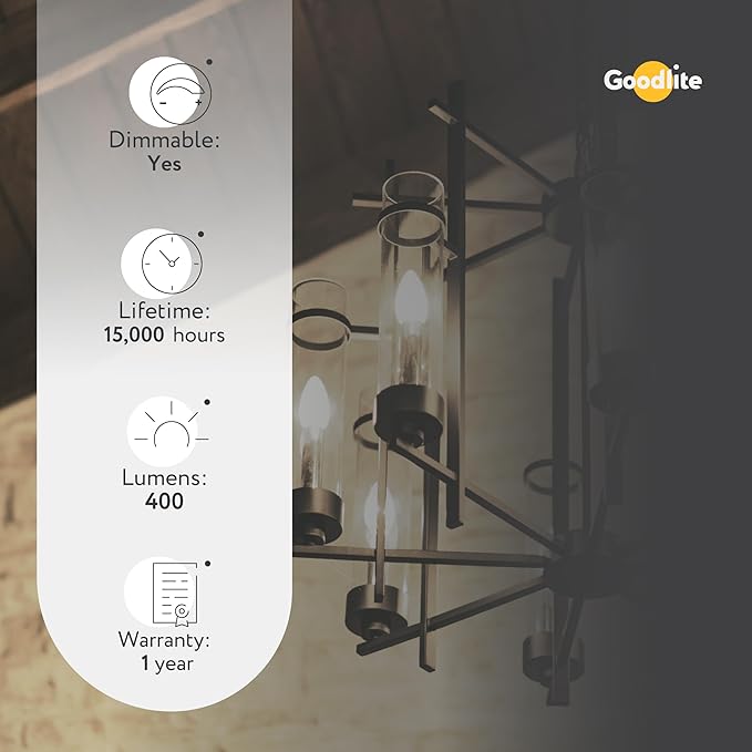 Goodlite C32 LED Chandelier Bulb, Torpedo Tip, 3.5W (40W Equal), Dimmable, 400 Lumens, Super White 5000K, 15k Hours, Eco-Friendly, Ideal for Candelabra & Decorative Lighting, E12 Base, 1ct. (G-83373)